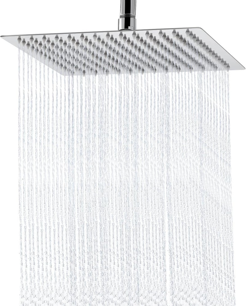 Aiscsc Rain Shower Head - 10 Inch High Pressure Shower Heads 304 Stainless Steel Ultra Thin Square Showerhead Pressure Boosting Design, Ceiling or Wall Mount - Image 1